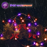 Twinkle Star 4 Pack Outdoor Solar String Lights, 39.4 FT 120 LED Solar Powered Christmas Decorative Fairy Lights with 8 Modes, Waterproof Light for Xmas Patio Yard Wedding Party, Purple Orange