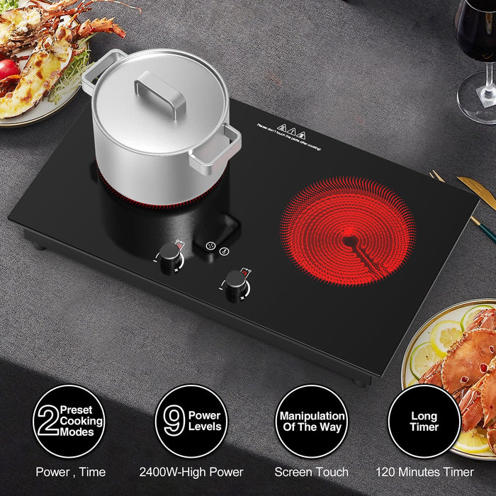 VBGK Electric Cooktop,2400W Electric Stove Top,Countertop and Built-in Hot Plate with Child Safety Lock, Timer, LED touch Knob Control,Overheat Protection,110V 2 Burner Induction Cooktop