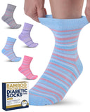 Pembrook Ankle Bamboo Viscose Diabetic Socks for Women & Men - 4 Pairs | Grey, Blue, Pink, Purple Stripes | Moisture Wicking Neuropathy Socks for Women | Stretch Top Womens Diabetic Socks Size 9-11