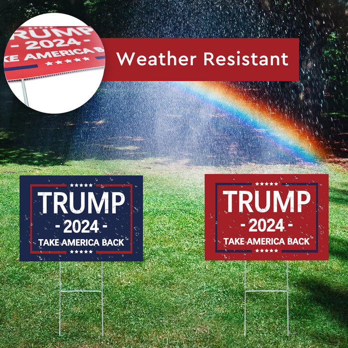 Trump 2024 Yard Sign - Double Sided Trump Yard Signs with Metal H Stakes - 17" x 12" Take America Back Blue and Red Trump Signs for Yard, Waterproof Trump Sign Banner Merchandise 2024