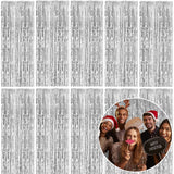 10 Pack Foil Curtain Backdrop Silver Metallic Tinsel Foil Fringe Curtains Photo Booth Props for Birthday Wedding Engagement Baby Shower Bachelorette Christmas Holiday Celebration Party