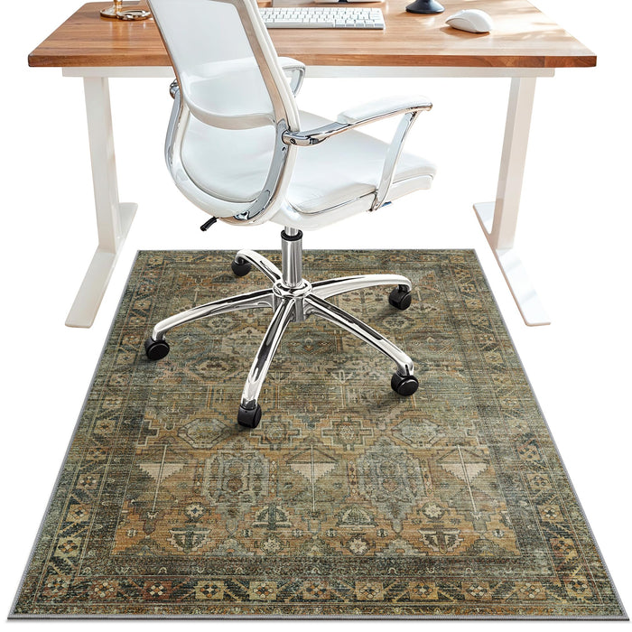 48"x60" Office Chair Mat for Hardwood Tile Floor, Under Desk Carpet Protector for Rolling Computer Chair Mat, Machine Washable Area Rug, Anti-Slip 1/5" Thick Low Pile Thin Vinyl Floor Mat, Sepia