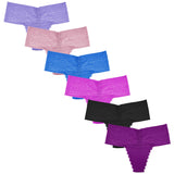 WKFIINM Pack 6 High Waisted Lace Thong for Women Cotton Underwear Plus Size High Rise Retro Tummy Control Thongs Panties