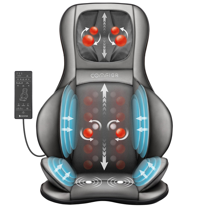 COMFIER Neck and Back Massager with Heat,Shiatsu Massage Chair Pad Portable with Compress & Rolling,Kneading Massager for Full Back & Shoulder,Full Body,Grey