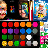 Zenovika Face Painting Kit for Kids - Non-Toxic and Hypoallergenic Face Paint Kit with 24 Colors, Stencils, Book, and Professional Halloween Makeup Kit - Safe and Easy to Use Face Paint Kit for Kids