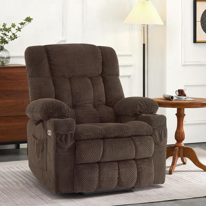 MCombo Dual Motor Power Lift Recliner Chair with Massage and Heat for Elderly People, Infinite Position, USB Ports, Fabric 7890 (Medium-Regular, Coffee)