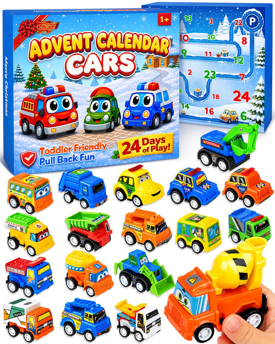 Advent Calendar 2026 for Kids Toddlers, 24 Days Pull Back Car Toy Gift Set