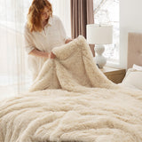 Bedsure Soft Beige King Size Blanket for Bed, Fluffy Fuzzy Large King Blanket for Winter, Cozy Plush Sherpa Fleece Faux Fur Blanket, Thick Warm Christmas Blanket Gifts for Women, Men, 108x90