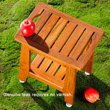 NNN Teak Shower Bench Seat with Handle 21 Inch/Teak Wood Shower Stool with Shelf/Wooden Bathroom Spa Bathing Stool/Waterproof, Indoor and Outdoor Use,Patented Design.