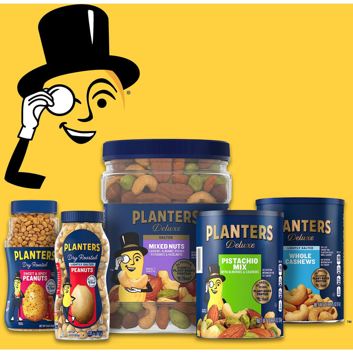 PLANTERS Deluxe Honey Roasted Whole Cashews, Party Snack, Plant-Based Protein, After School Snack, Sweet and Salty Snack Nuts, Quick Snack for Adults, Flavored Cashews, Kosher, 8.25oz Canister