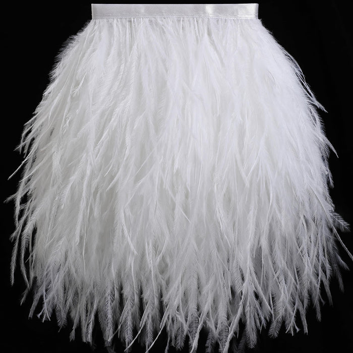 Soarer White Ostrich Feather Trim - 2Yards 5-7inch Feathers Fringe Trim for DIY Sewing Clothing, Dress,Wedding,Christmas Home Party(White)