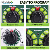 Raindrip R675CT Analog 3-Dial Water, Sprinkler Timer with Rain Delay for Drip Irrigation, Garden, Self-Watering