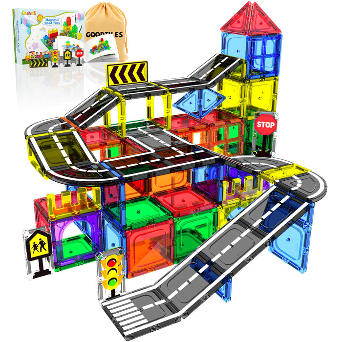 Magnetic Tiles - Road Set, Magnetic Building Blocks, Preschool Montessori Toys Gift for 3+ Year Old Boys and Girls, Sensory Christmas Toys for Kids Aged 3-5 and 4-8, Ideas for Kid with Autism