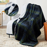 Bedsure Plaid Heated Throw Blanket - Soft Flannel Sherpa Electric Blanket with Christmas Green Plaid Pattern, Heating Blanket with 6 Heating Levels, 4 Time Settings, 3-Hour Auto-Off (50x60 inches)