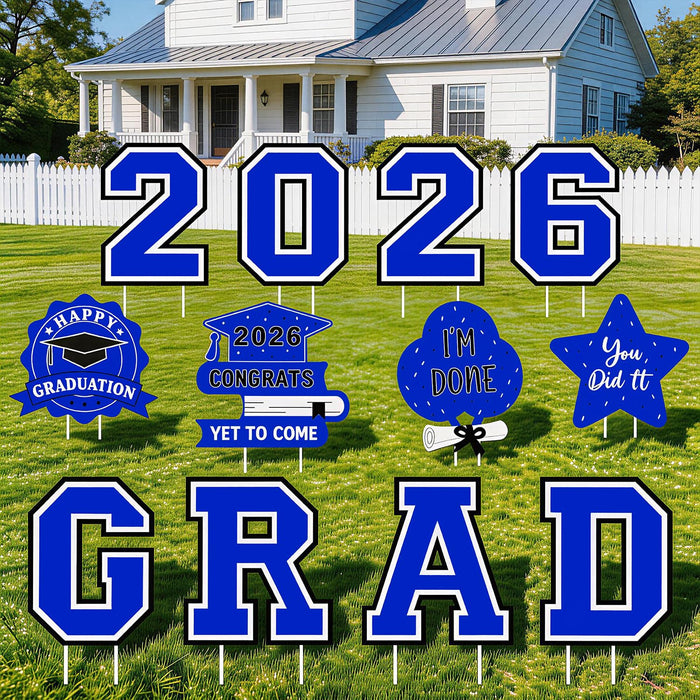 Graduation Decorations 2026 12Pcs Graduation Yard Signs Class of 2026 Outdoor Waterproof Congrats Grad Sign with Stakes for kindergarten K-12th College Any Grade Blue