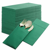 Disposable Linen-Feel Dinner Napkins with Built-in Flatware Pocket, 500-Pack GREEN Prefolded Cloth Like Paper Napkins For Dinner, Wedding Or Party [Silverware NOT Included]