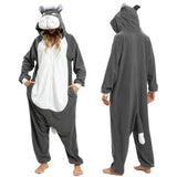 NAITOKE Adult Animal Onesie Halloween Costume Cosplay One-Piece Pajamas Women Man Teens Grey