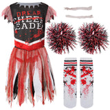 Spooktacular Creations Zombie Halloween Cheerleader Costume, Girls Scary Cheerless Costume, Kids Dead Cheerleading Outfit for Halloween Role Play Themed Parties, Red Black, XL