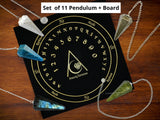 Pack of 11 Crystal Pendulums Bulk Set with Pendulum Board - Wholesale Bulk Crystals