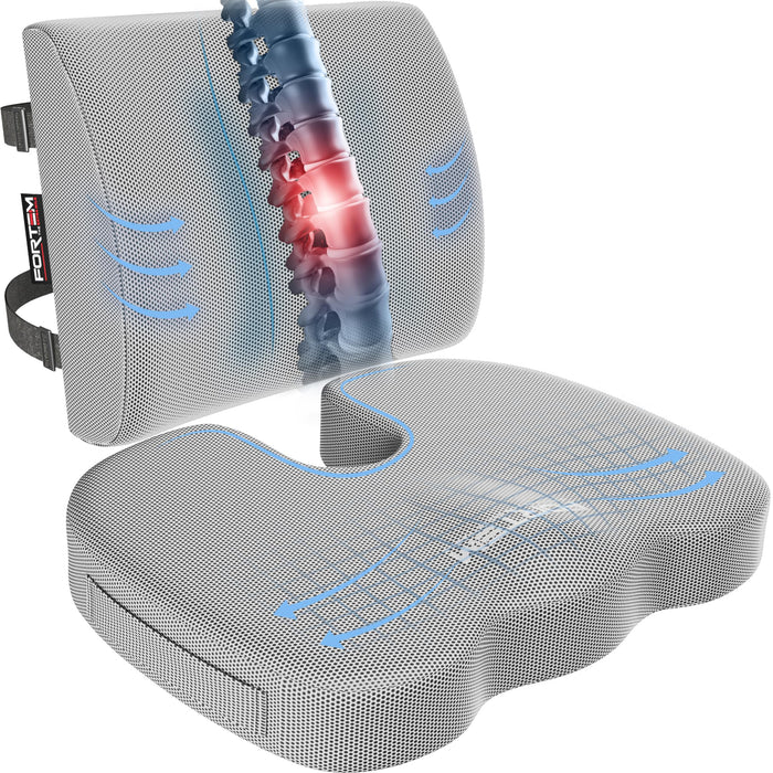 FORTEM Office Chair Cushion and Back Support for Office Chair, Lumbar Support Pillow, Memory Foam, Non Slip Sitting and Back Rest for Gaming, Car Seat Cushion, Chair Pad