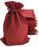 50 Small Burlap Bags with Drawstring, 4x6 Inch Rustic Gift Bag Bulk Pack of Gift Wrap Bags for Christmas, Advent and Holiday Gifts, Wedding and Birthday Party Favors, Jewelry and Treat Pouches (Red)