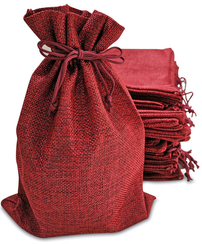 50 Red Burlap Bags with Drawstring, 5x8 Inch (5x7 Internal) Gift Bag Bulk Pack for Christmas Gift Bags, Advent, Holiday Gift Wrap, Wedding and Birthday Party Favors, Jewelry and Treat Pouches (Red)