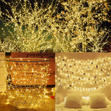 LJLNION 300 LED String Lights Outdoor Indoor, Extra Long 98.5FT Christmas Lights, 8 Lighting Modes, Plug in Waterproof Fairy Lights for Wedding Party Bedroom Decorations (Warm White)