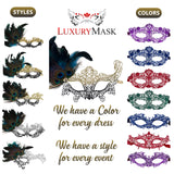 Black Gold Peacock Feather Masquerade Mask for Women - Lace Masquerade Masks for Masquerade Party, Proms, Photo Shoot, Venetian Party, Mardi Gras, Halloween & Cosplay LM3