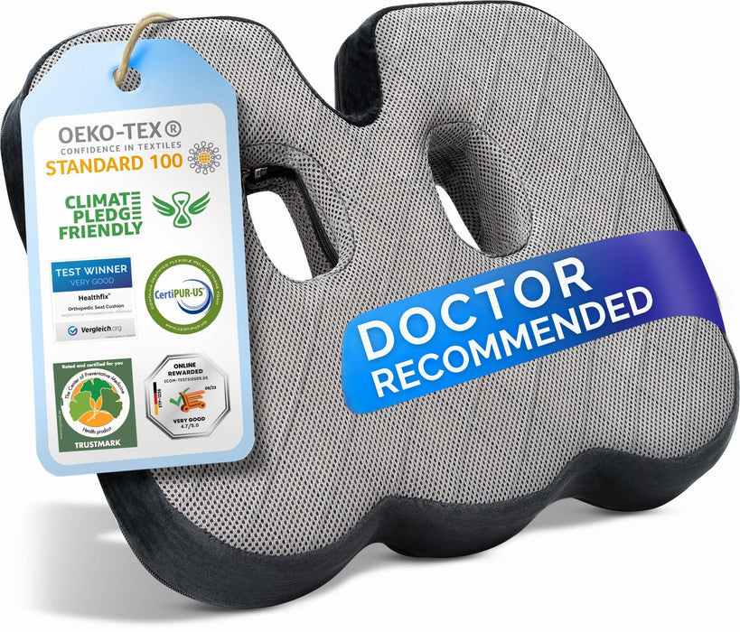 Healthfix® Memory Foam Seat Cushion for Office Chair & Car – Orthopedic Coccyx Pillow for Tailbone & Sciatica Pain Relief – Premium Comfort Chair Pad with Washable Cover and Non-Slip Bottom