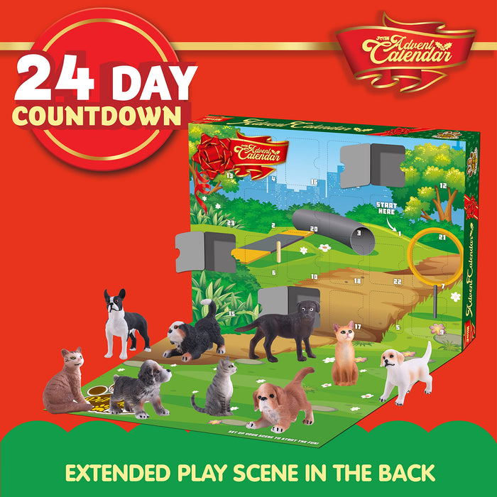 JOYIN 2023 Christmas Advent Calendar with Dog and Cat Animal Action Figures Playset Animal Toys 24 Days Countdown Advent Calendar for Kids Toddlers Xmas Gifts Christmas Party Favor