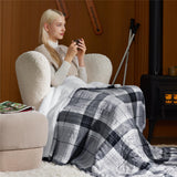 Bedsure Plaid Heated Throw Blanket -Flannel Sherpa Electric Blanket with Grey Plaid Pattern, Christmas Heating Blanket as a Gift, with 6 Heating Levels, 4 Time Settings, 3-Hour Auto-Off (50"x60")