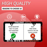 1 Pack Funny License Plate Frame Trump 2024 Bye Bye Brandon Humorous Text License Plate Holder Stainless Steel Rust-Proof Auto Parts Decor with 4Holes and Screws 12.3" x 6.3" for Men Women Gifts