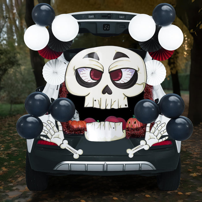 JOYIN Halloween Trunk or Treat Car Decorations Kit with Skeleton Design, Car Archway Garage Decoration a Set of Skeleton Paper Board Balloons and Tinsel Streamer Garland Halloween Decorations Outside