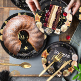 168PCS We Will Miss You Party Supplies Disposable Party Dinnerware - Black Paper Plates Napkins Cups, Plastic Forks Knives Spoons for Farewell Anniversary Retirement Graduation Party Decorations