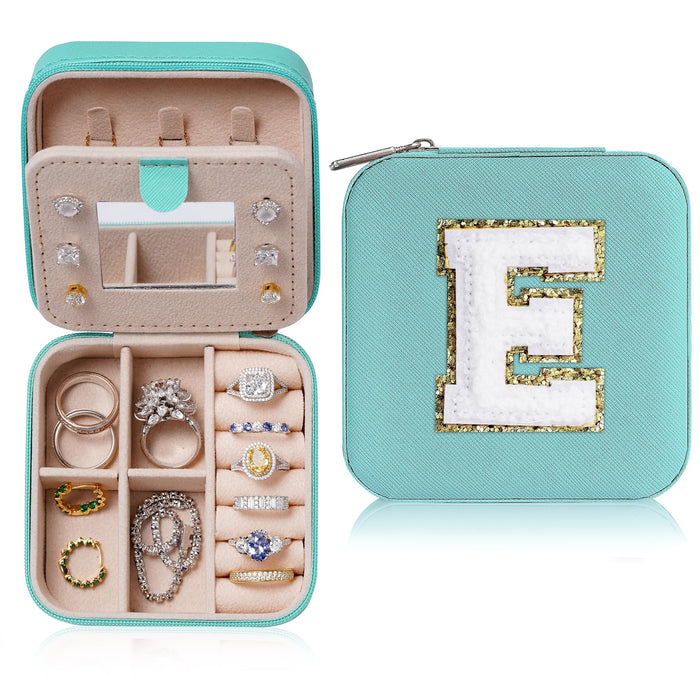 Parima Christmas Gifts List 2024 Ideas - Personalized Initial Travel Jewelry Case, 4 5 6 7 8 9 10 11 12 Year Old Girl Birthday Gifts Christmas Gifts for Daughter Granddaughter - Letter E, Aqua Blue