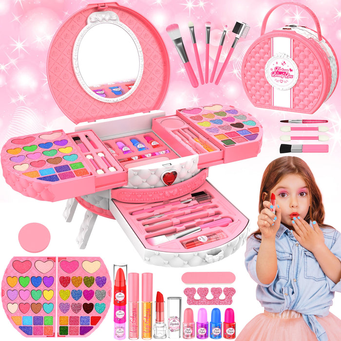 Kids Makeup Kit for Girl, 66 Pcs Washable Makeup Set for Little Girls, Real Cosmetic Set Pretend Play Makeup Toy Beauty Set Christmas & Birthday Gift Age 3 4 5 6 7 8 9+ Year Old Kids Toddler Toys