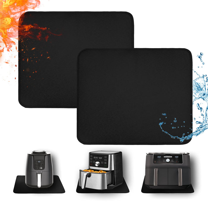 Amerbro Heat Resistant Mats for Countertop - Fireproof 16x20in Heat Resistant Mats for Air Fryer - Kitchen Countertop Protector for Air Fryer, Coffee Maker, Stand Mixer, Toaster, Oven 2PCS - Black