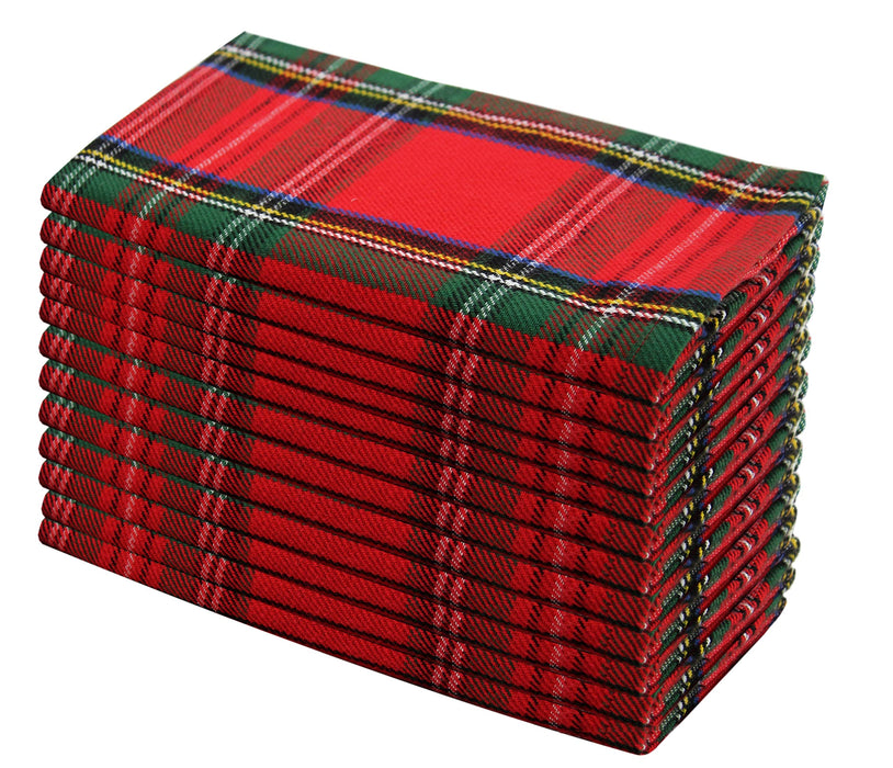 COTTON CRAFT Christmas Tartan Plaid Cloth Napkins - 12 Pack 100% Cotton