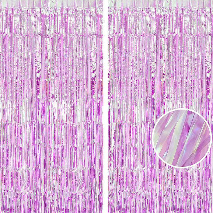 BRAVESHINE Clear Purple Party Decorations Iridescent Foil Fringe Backdrops - 2 Pack 3.2 x 6.5 ft Metallic Tinsel Photo Booth Pros Streamer Curtains for Birthdays Bachelorette Christmas Parties