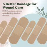 FEBU Eco-Friendly Organic Bamboo Fabric Bandages | PFAS Free Flexible Fabric Bandages | Latex Free Bandages | Natural Hypoallergenic Bandages for Scrapes, Cuts & First Aid | 75 Count Pack