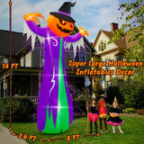 14FT Halloween Inflatables Decorations, Giant Halloween Inflatables Pumpkin Ghost with Witch Hat, Pre-lit Blow Up Halloween Inflatables Decor for Haunted House Halloween Outdoor Party Yard Lawn