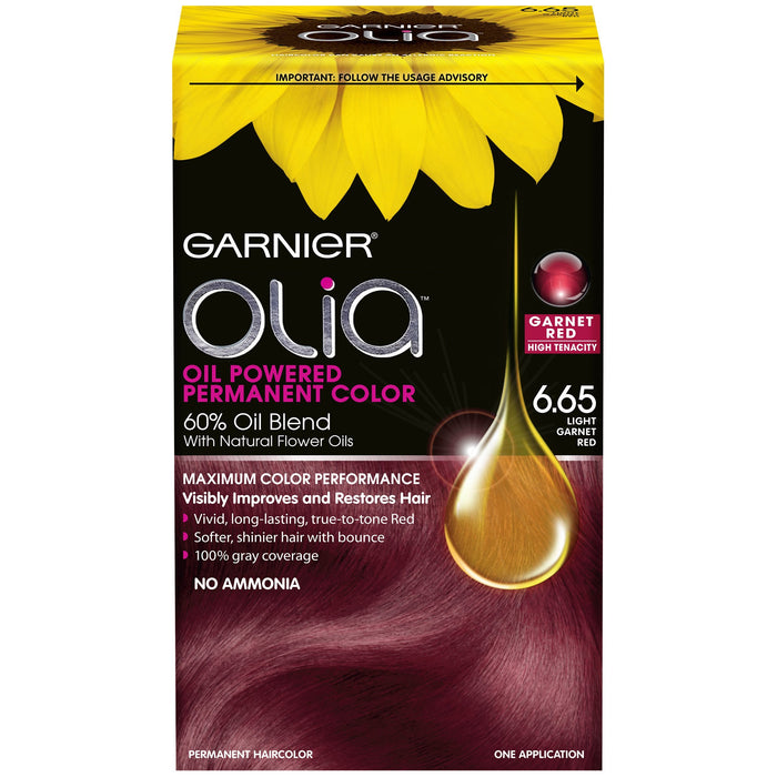 GARNIER Olia Oil Powered Permanent Hair Color, 6.65 Light Garnet Red