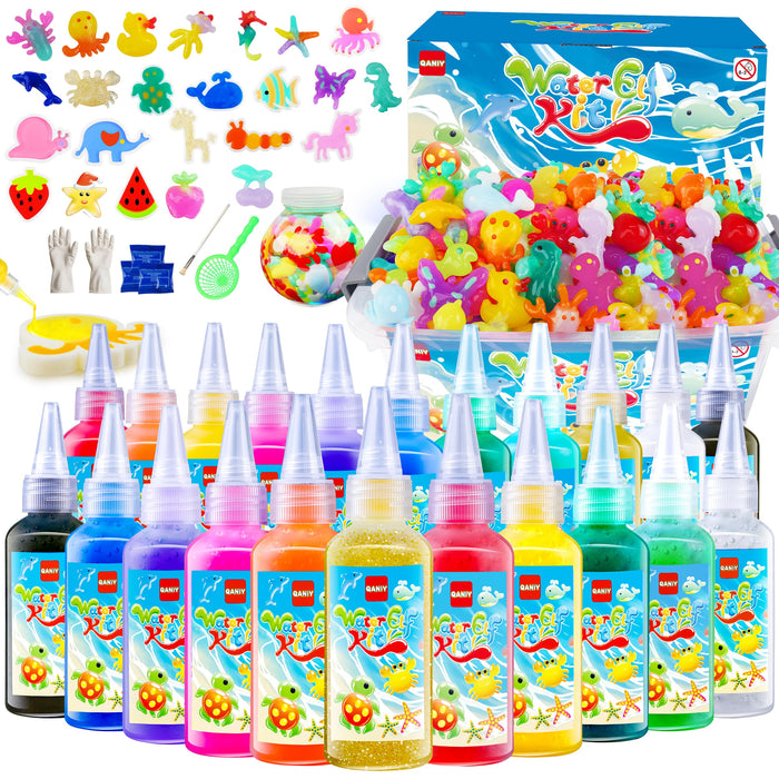 QANIY Magic Water Elf Toy Kit for Kids with 20 Gels and 24 Molds, Aqua Fairy,Fun DIY Craft Kit, Squishy Maker, Magic Water Art Kit Favors, Kids Christmas Gifts Crafts Ages 4-8
