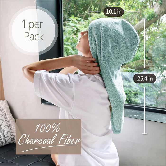 myHomeBody Hair Towel Wrap, Luxury Rapid-Dry Hair-Drying Turban, Ultra Soft and Quick Drying Absorbent Charcoal Fiber, with Coconut Shell Button – Pine Green