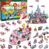 JOYIN 2023 Christmas Advent Calendars 24 Days Countdown Calendars with Girls Princess Castle and Ice Cream Truck Building Blocks for Girls Kids STEM Building Toys Party Favor, Xmas Gifts, Classroom