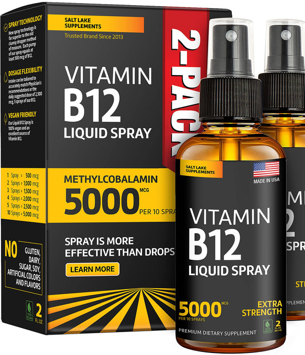 (2 Pack) - Liquid B12 Spray - Vitamin B12 Sublingual - Vegan B12 Vitamin Spray - Methylcobalamin Vitamin B12 Liquid Boosts Energy & Mood - Gluten-Free & Non-GMO - B 12 Drops Waste Money - Find Out Why