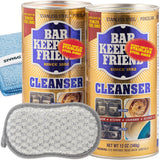 Bar Keepers, Friend Powder Cleanser & Polish 12 Oz. (Pack of 2) - Bundle with 1 Zvigo-Microfiber TOWEL and Dual-Sided SPONGE.