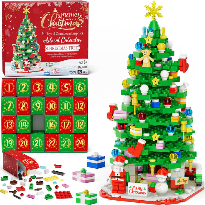 Advent Calendar 2024 for Kids Adults Teens, 24 Days STEM Christmas Tree Building Blocks Christmas Countdown Calendar Gift Box with Christmas Tree Santa Bricks Toys Set for Boys Girls Women Men Age 6+