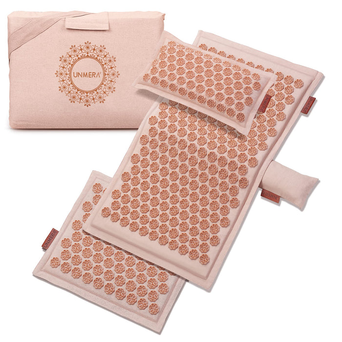 UNMERA Acupressure Mat and Pillow Set,Natural Premium Linen & Coconut Fiber Filling,FSA/HSA Eligible,for Back/Neck Pain Relief, Sciatic, Headache and Muscle Relaxation, Comes with Carrying Bag