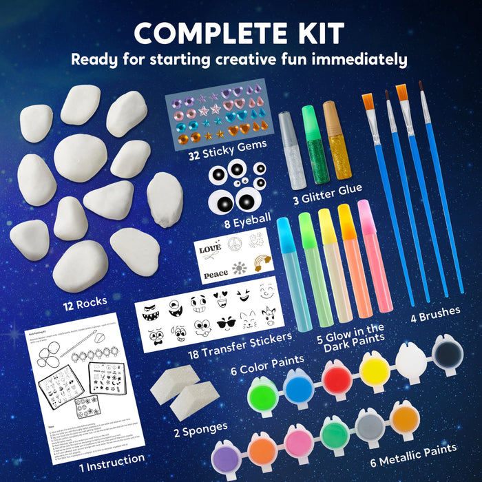 JOYIN Rock Painting Kit- Glow in The Dark Rock Kit, Arts and Crafts for Kids Ages 6-12, Art Supplies Toy, Kids Craft Paint Kits, Arts & Crafts for Boys Girls Birthday Party Gift Toy